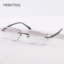 Pure titanium myopia glasses without frame eye frame diamond cut edge large face male eye business height