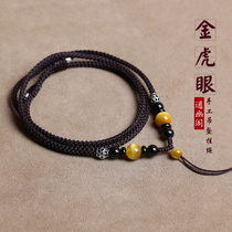 Tongyou Pavilion 925 silver gold tiger eye pendant lanyard hand woven beeswax amber gold jade pendant chain rope