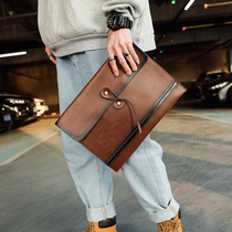 Crazy horse puleather handbag fashion Korean letter bag simple casual retro vintage mens and womens hand bag file bag tide tide