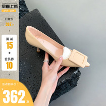 (shei Susinyin) Paris gallery ~ pointy leather square buckle shallow mouth high heel shoe woman single shoe commute