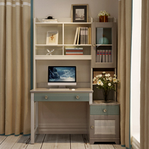 Childrens desk bookshelf bookcase integrated combination American student solid wood desk simple household writing desk Computer desk