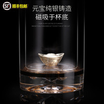 KM999 sterling silver double-layer glass high-grade creative mens and womens Tea Cup business insulation Cup lettering