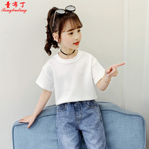 Girls' Short Sleeve T-shirt 2022 New Summer Pure White Upper Children's Flamb Girl Thin Pure Cotton Porsy 5