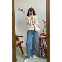 YouZIQI Digital Pipe Pants in 2021 New Spring and Autumn High Waist and Lax Wide Leg Jeans