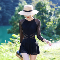 2022 New Hot Spring Swimsuit Women Conservative Long Sleeve Beautiful Back Sexy One-piece Dress Style Fashion Push-Up Slim Belly Covering