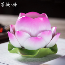 One lotus flower) Safety windproof hood ghee lamp holder ceramic for Buddhas lamp Buddha Domestic lotus candle holder lamp holder