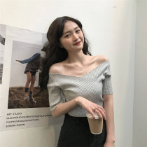 Light ripening style ins2020 summer sexy strapless neckline cross tight short sleeve t-shirt womens knitted top