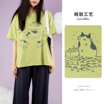 HIKOSEN carabat Japanese design spring summer T-shirt cotton loose slack lazy wind female ins style top