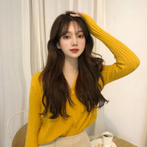Short sweater womens pullover long sleeve slim base 2021 spring new Korean cardigan sweater foreign style