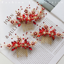 Gorgeous bride headwear hair comb red wedding gauze dress toast New Years Eve party host accessories