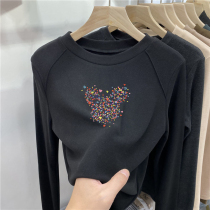 2022 new velvet autumn winter children's top girls' girls' girls' shirts thickened with long-sleeved t-shirts black