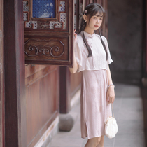 Sichuan Dai time: Condensed Butter Short and Fake Two Qipao dress Dress Nation Wind Middle Sleeve Qipao Woman Xia Improvement