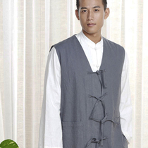 Caiyuan Original Meditation Practice Kung Fu Buddhist Clothes Hanbao Men's Vests Antique Chinese Style Men YMS002