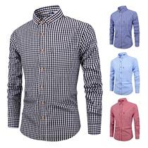 Men Shirt Cotton Plaid Shirt Slim top рубашка