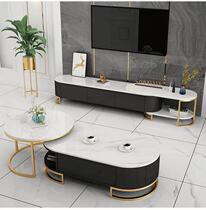 Iron Art Oval Tea Table TV Cabinet Composition Marble Living Room Modern Minima Rock Board Small Family light extravagant Nordic