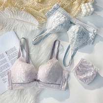 Latex underwear womens small breasts gather together anti-sagging non-steel ring adjustment bra set summer thin