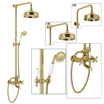 Butterfly pottery European style pure British retro double hole hanging wall bathtub full copper faucet handheld shower cover