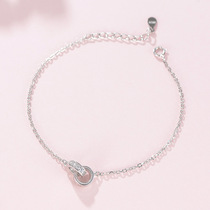 New design double ring letter LOVE silver bracelet Japan and South Korea sweet double ring diamond bracelet hand decoration to send girlfriend