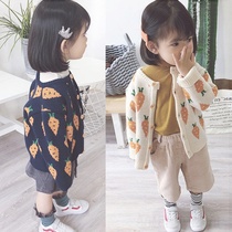 Female baby sweater 2021 new girl spring clothing Han version cute radish knit cardiovert child jacket tide baby