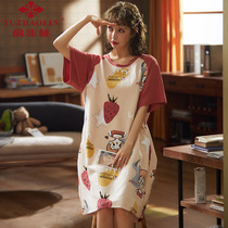 Yu one trillion Lin Sleeping Skirt Woman Summer Pure Cotton Short Sleeve Han Edition Student Cute Pyjamas Dress Dress Spring Summer Can Be Worn Out