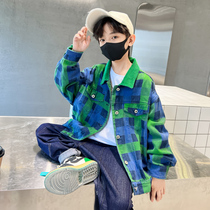 Boys' autumn dress plaid shirt jacket 2022 New foreign gas middle school boy Chunqiu boy handsome boy top