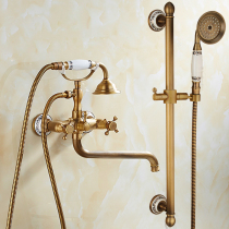 Antique bathtub simple shower faucet Copper hot and cold shower Extended bathroom mixing valve triple lifting shower set