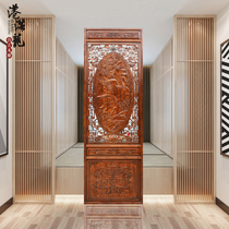 Dongyang wood carving floor screen solid wood ornaments Chinese antique porch living room partition pine crane peony screen