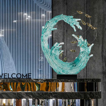 European-style metal leaf water sculpture hotel bedroom restaurant modern home soft decoration art blue blessing ornaments