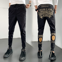 Mens casual long pants fall Korean version trendy small footnet red bungling pants 100 lap pants stab embroidered clothing pants
