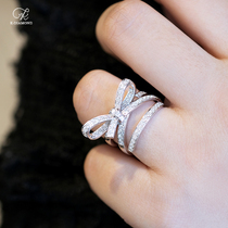 kkidamond solid shape butterfly knot drill ring 18k white gold ring fashion style female ring reservation