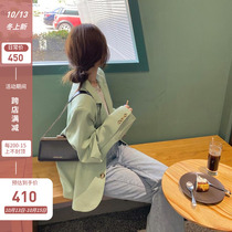 Green blazer female Korean version of loose 2021 Autumn New temperament casual wind small man suit womens coat