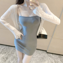 Hong Kong flavor 2020 Summer Korean slim sexy short sling dress ins thin cardigan sunscreen air-conditioned shirt