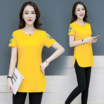 Large size t-shirt womens short-sleeved summer 2021 new cotton mid-length Korean loose solid color white summer clothes