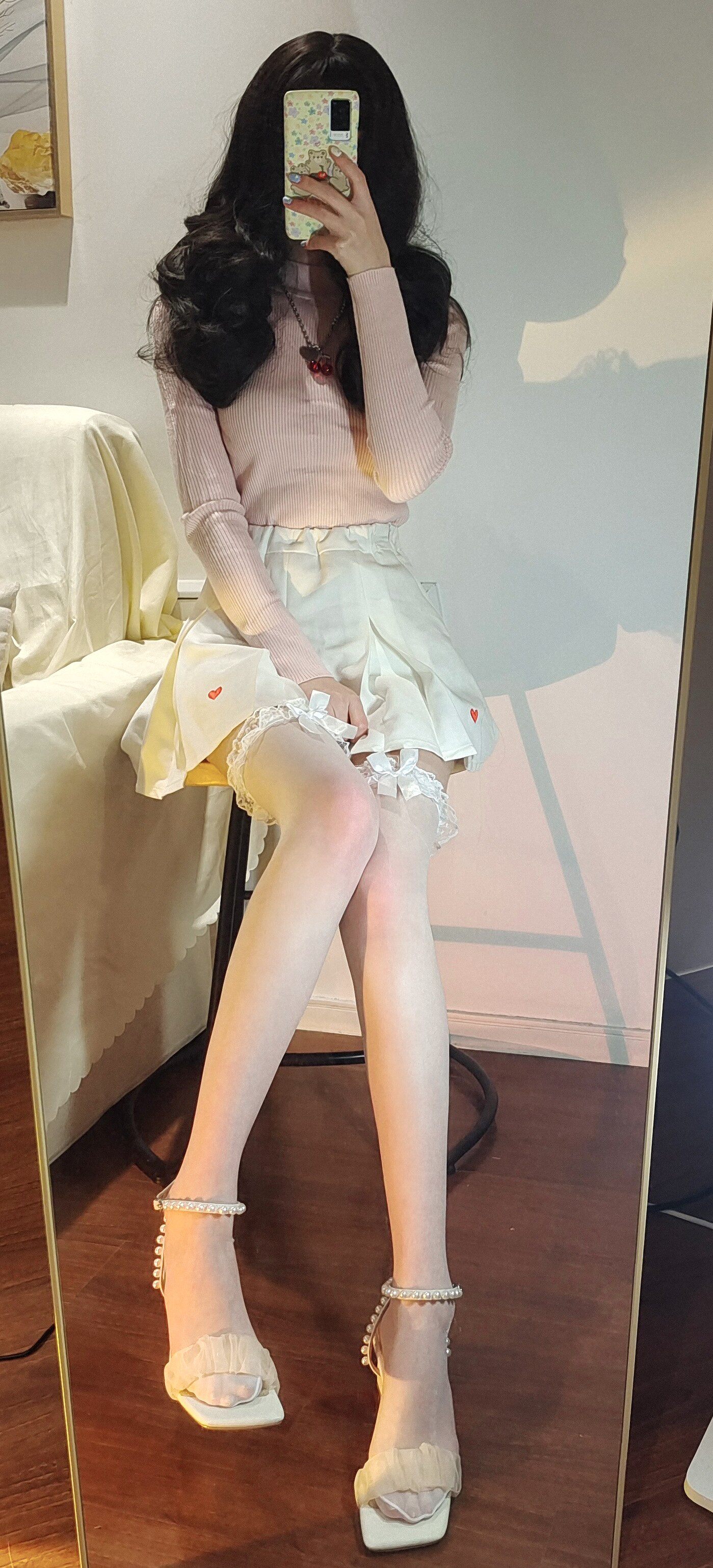 性感超薄丝袜女仆过膝袜蕾丝蝴蝶结丝袜白色大腿袜软妹丝袜 - 买家秀