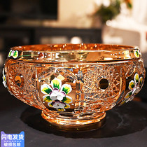 Czech Crafts Gold Plated Enamel Crystal Glass Fruit Pan Sugar Vat Dried Fruits Living Room Snacks Fruit Tray Wedding Gifts