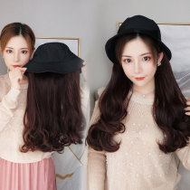 Hat wig female long hair net red fisherman hat long curly hair one-piece female fashion hair extension summer and winter natural full headgear