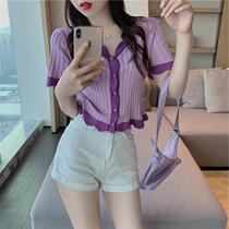 Summer 2020 new Korean version of thin ice silk knitted small shirt short sleeve top female sweet Joker T-shirt