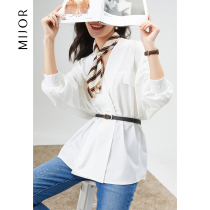 MIJOR BURST LIGHTS LOVE 90s MOVIE WOMENS RETRO STYLE COLLECTION WAIST Collar White Shirt Attaching to the belt 22 years spring