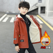 Childrens clothing boys winter leather clothing 2022 new Korean version plus velvet thick coat childrens foreign style autumn and winter jacket tide