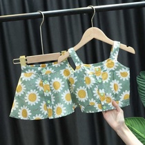 2020 summer female treasure sling sunflower suit girls western style suit skirt middle and small childrens fashion two-piece skirt