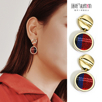 Ear clip without ear hole female spring and autumn temperament big brand thousand bird grid button earrings classic retro English style Plaid earrings