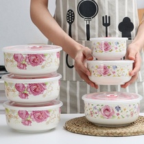 Ceramic fresh bowl three-piece microwave lunch box with lid refrigerator sealed box fruit box large instant noodle bowl