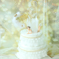 Net Red Feather Ring Cake Decoration Pendulum Pieces Birthday Baking Supplies Inserts meritocracy Fairy White Cirque plugins