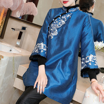 Winter cheongsam womens Tang suit cotton-padded jacket Chinese style retro buckle top female medium-length thick warm cotton-padded clothes