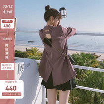 Purple blazer women design sense minority 2021 autumn retro fried street heart machine backless small man suit women