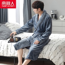 Sleeping robe mens winter coral suede thickened with suede warm autumn and winter style flange suede long style bathrobe pyjamas home clothes