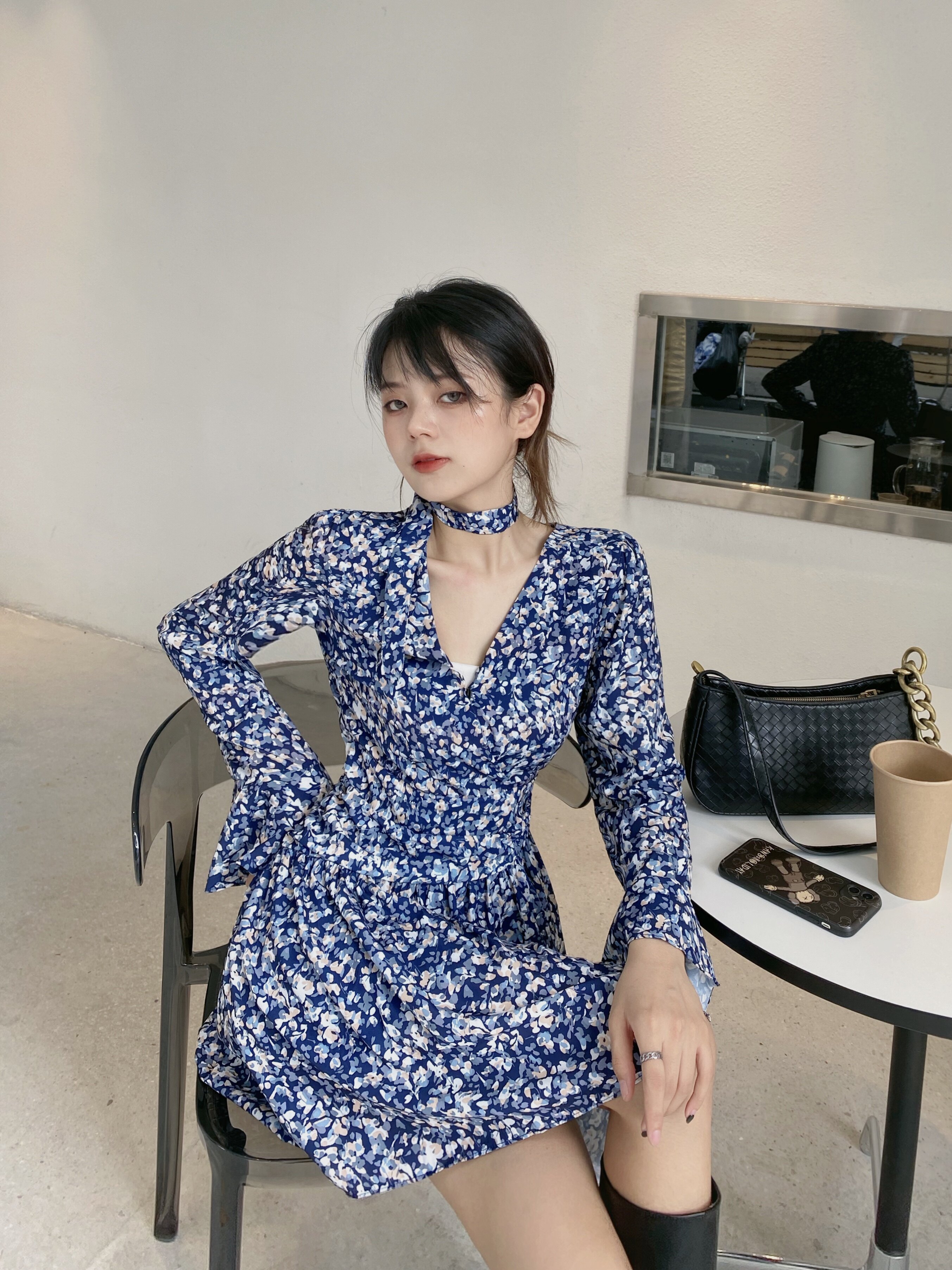 实拍—2021年秋冬新款小西装外套休闲气质胖妹妹显瘦碎花裙连衣裙