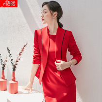 Red Professional Suit Suit Women Dress High End Big Code Work Suit Ladies Sleeve Dress White Western Suit Jacket