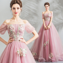 Angel wedding dress fairy air pink Bride wedding toast clothing banquet annual engagement wedding dress wholesale 7198