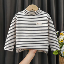 Child gush striped beating undershirt 2021 autumn and winter thickened baby baby warm blouse male and female child high collars